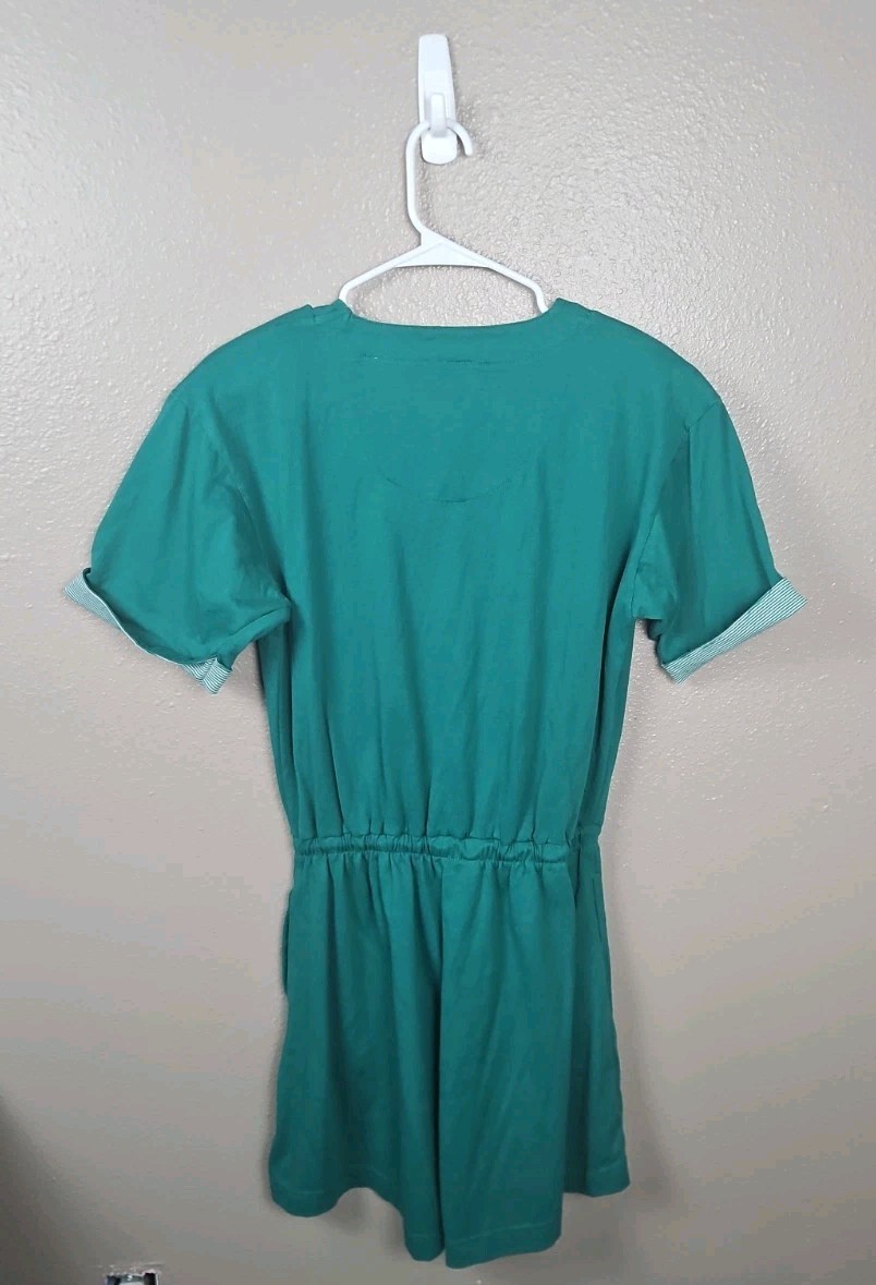 Vintage 80s Separate Issues Elastic Waist Green Romper S Short Sleeve 1pc Retro