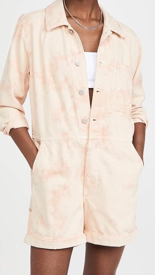 AMO Romper Women’s XL Sherbert Tie Dye Denim Long Sleeve Utility Coverall