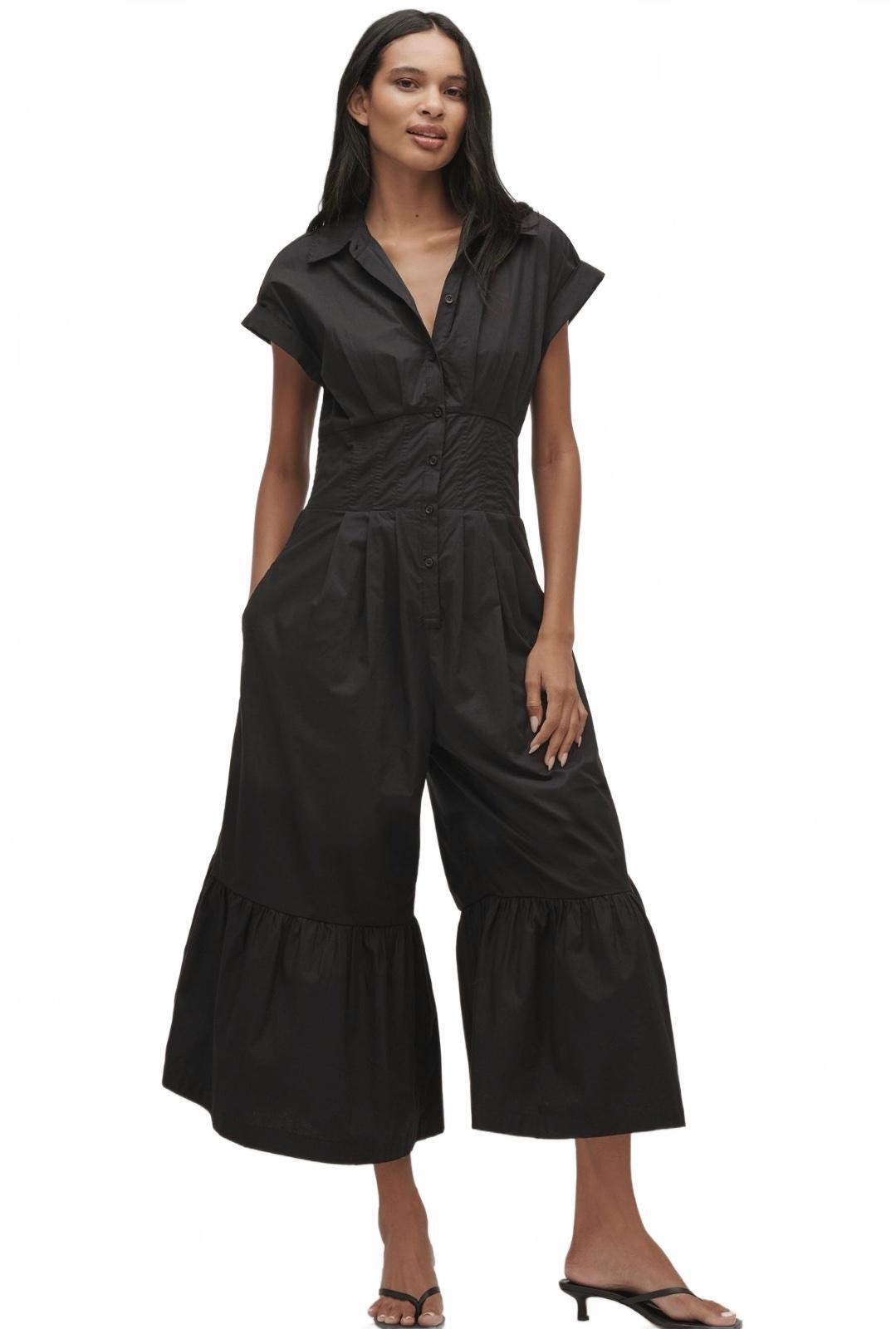 Anthropology Wide Leg Black Cotton Jumpsuit Dress