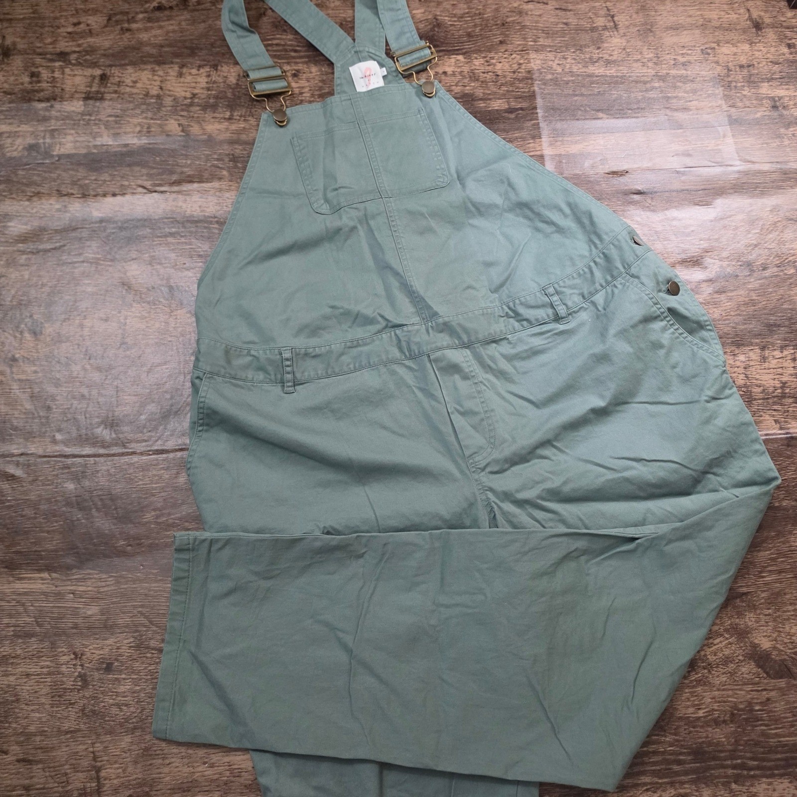 THE NINES BY HATCH Overalls Womens Large Sage Green Maternity Cotton Twill Bib
