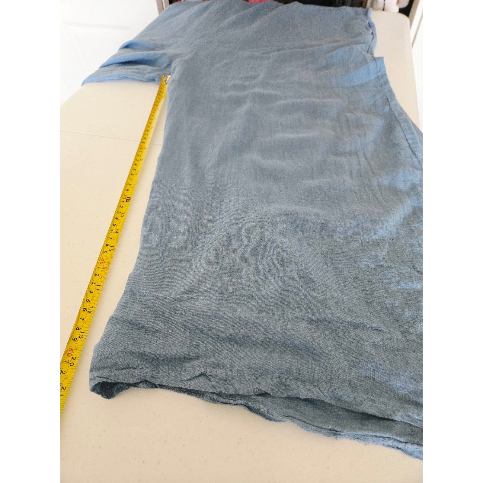 Made in Italy Womens Blue 100% Linen Wide Leg Tie Back Loose Jumpsuit Overalls