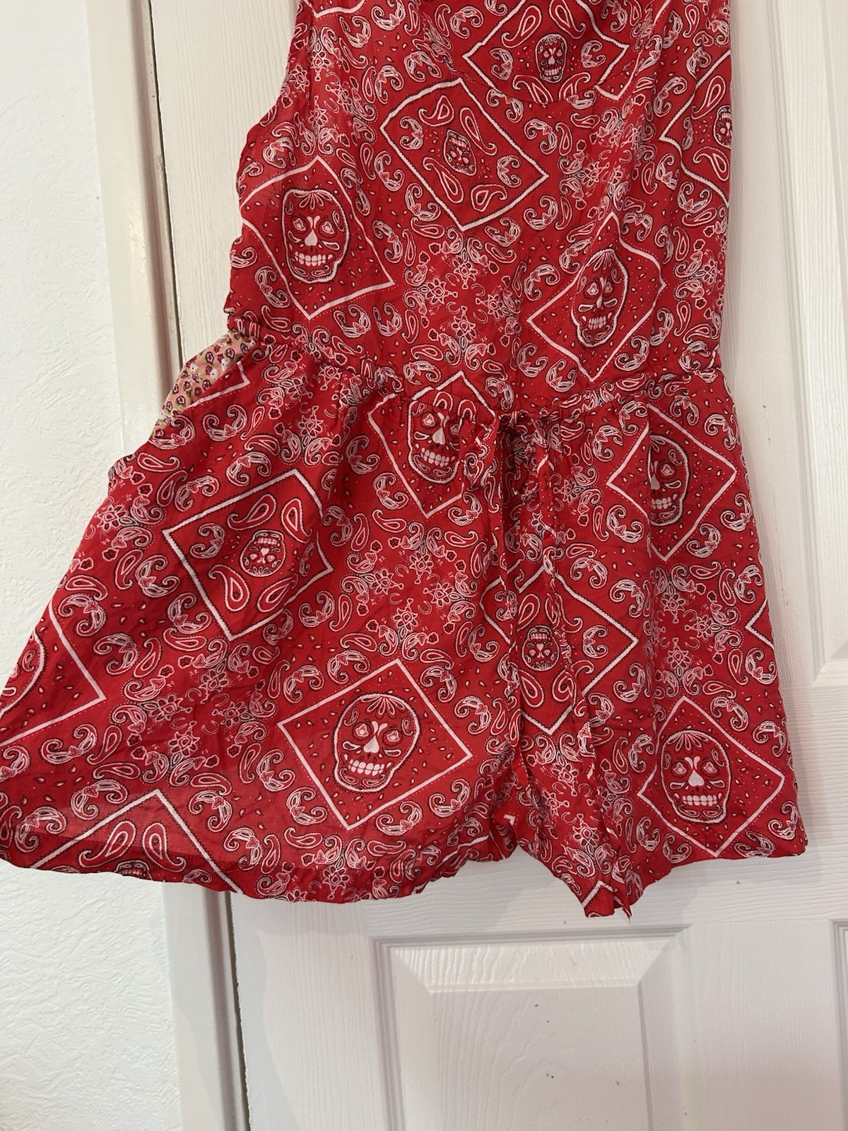 Romper Playsuit Oversized bandana skulls print adjustable tie straps 5 pockets L