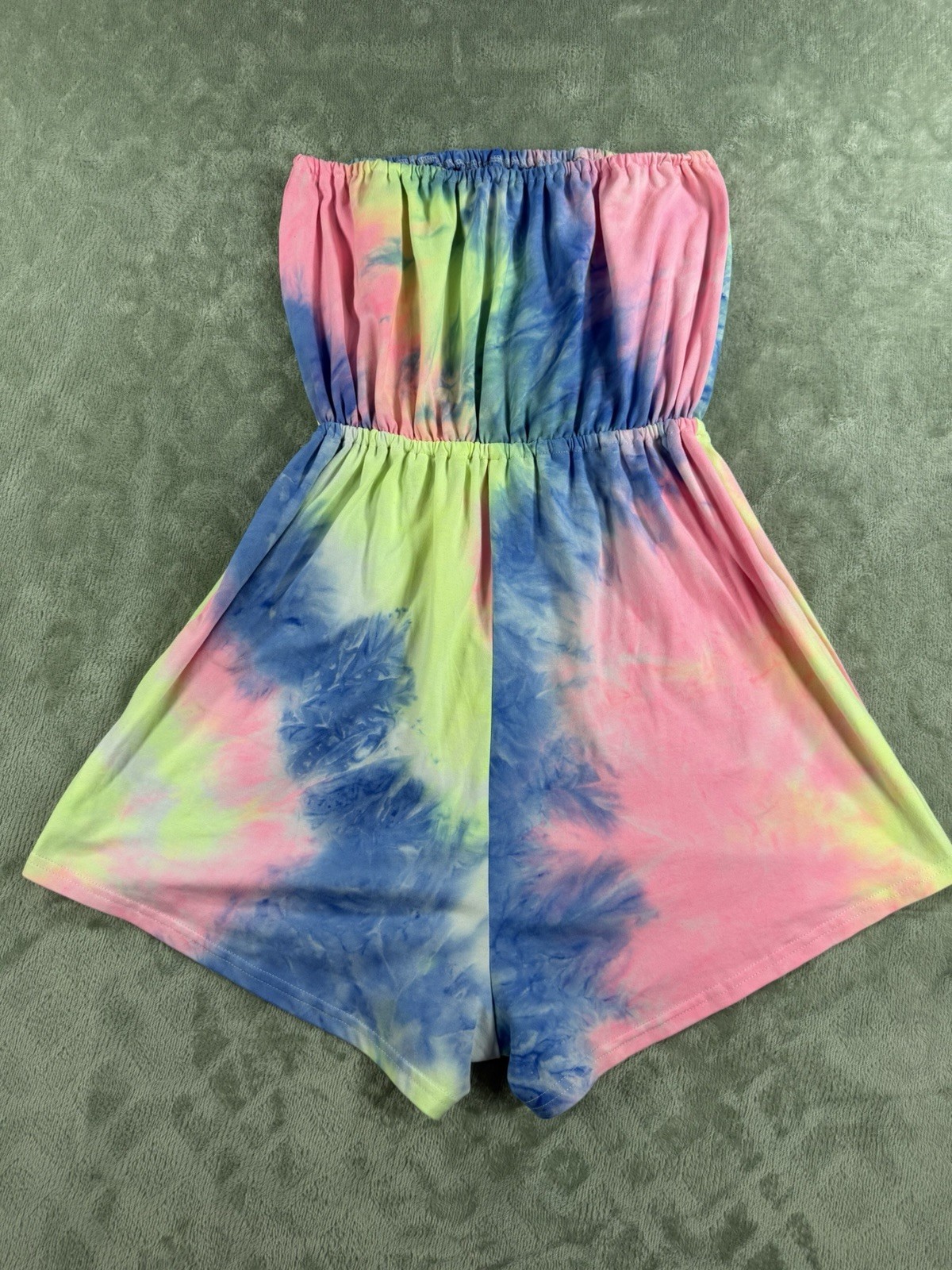 Women’s Strapless Tie Dye Romper Multicolor Elastic Waist Size M Beach