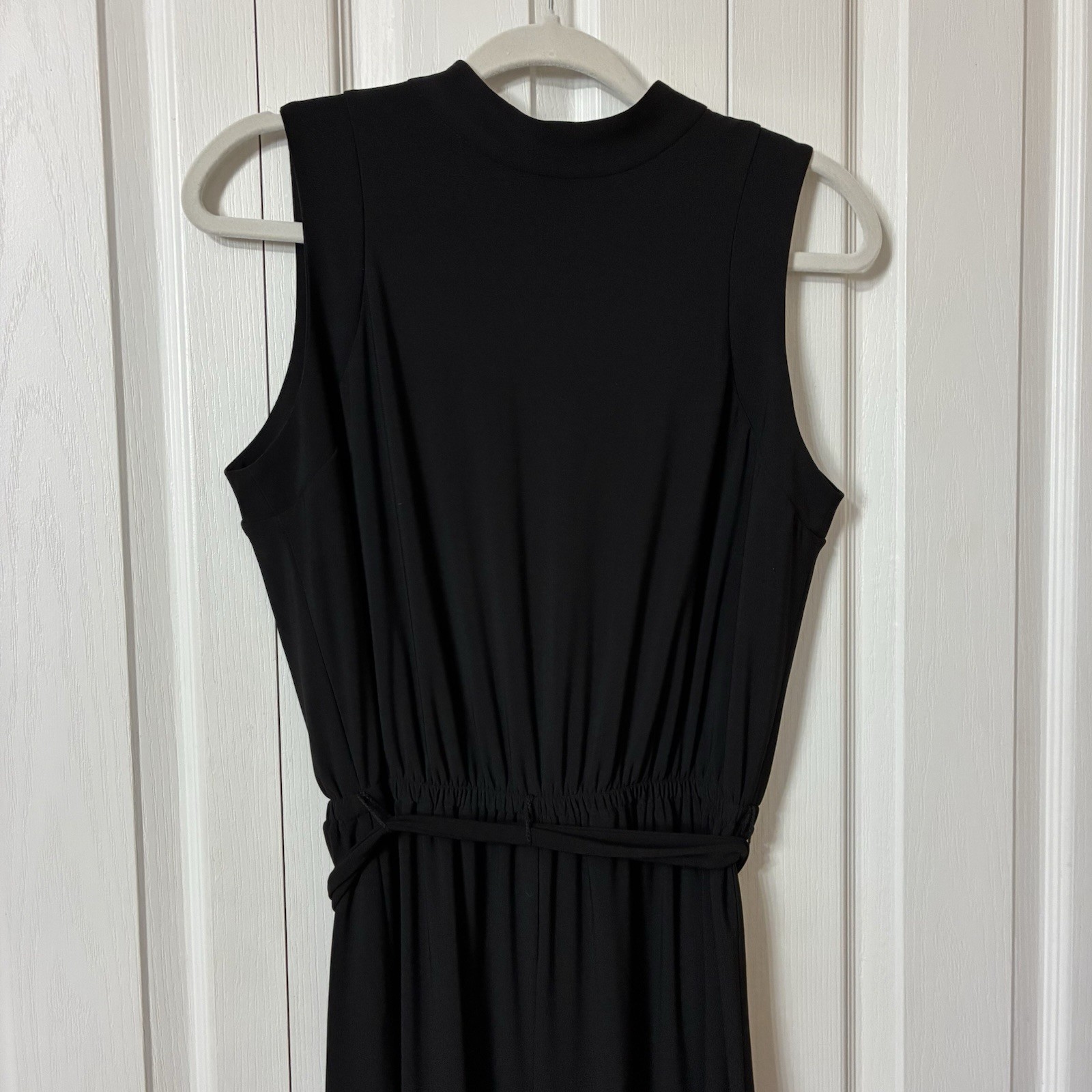 Emma & Michele Mock Neck Cap Sleeve Draped Belt Black Sz M Keyhole Back Jumpsuit