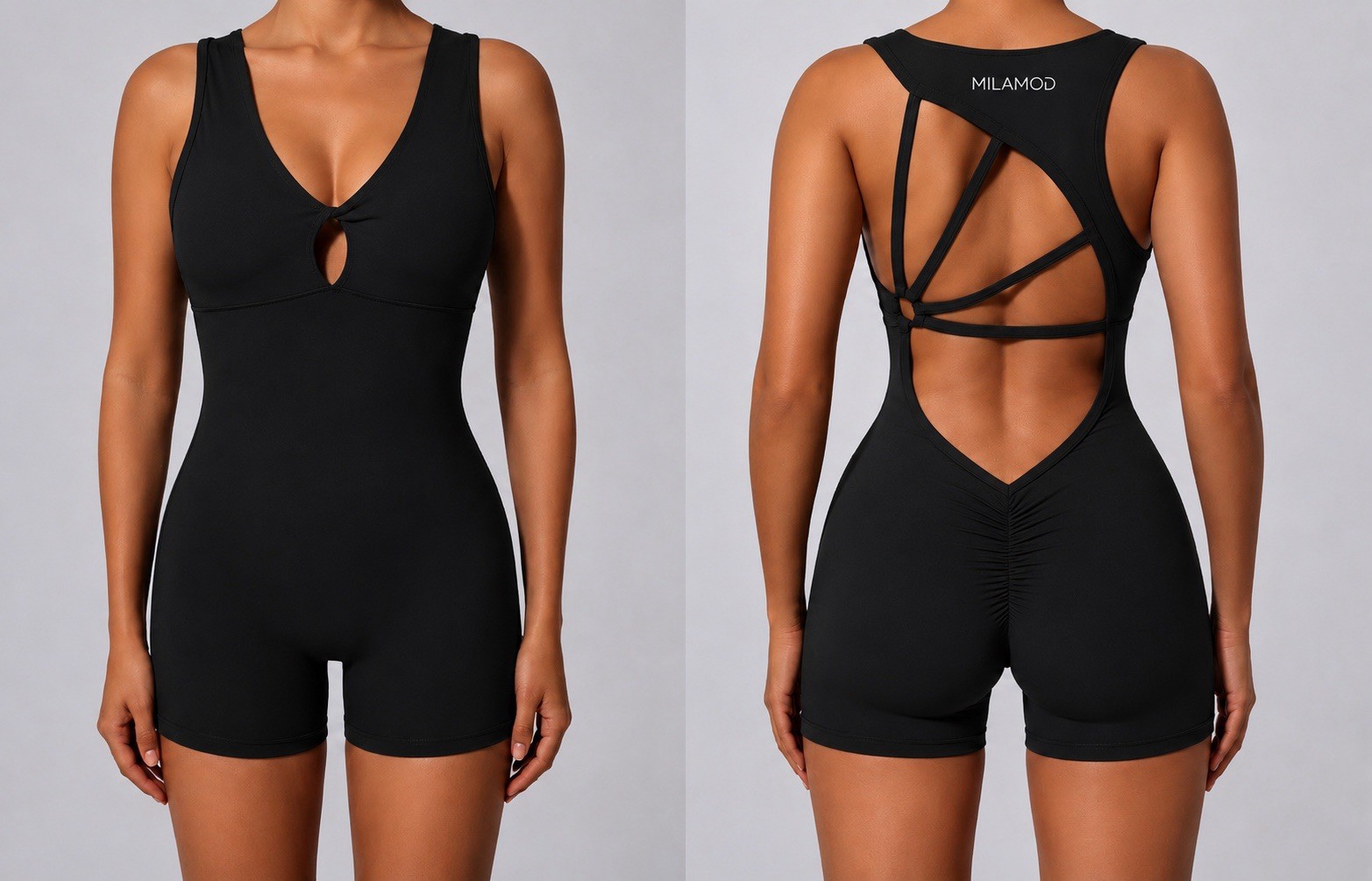 L Backless Hollow Out Short Bodysuit Push Up Unitard Gym Sports Active Wear