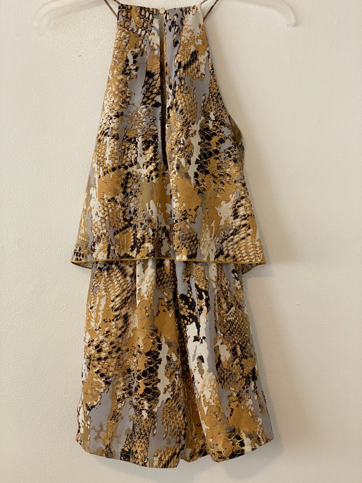 TYCHE Gold Snakeskin Print Shorts Romper Pockets Small Festival Edgy Coquette