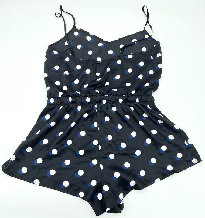 Victoria’s Secret Blue Polka Dot Silky Romper M Satin Sleepwear Loungewear NEW