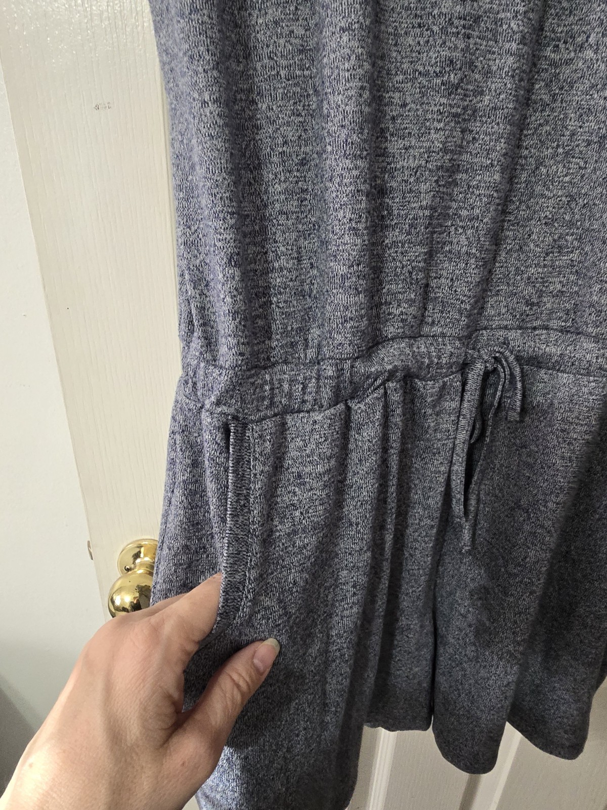 32 Degrees Cool Romper Womens Size Large Blue Soft Jersey Wrap Front Pockets
