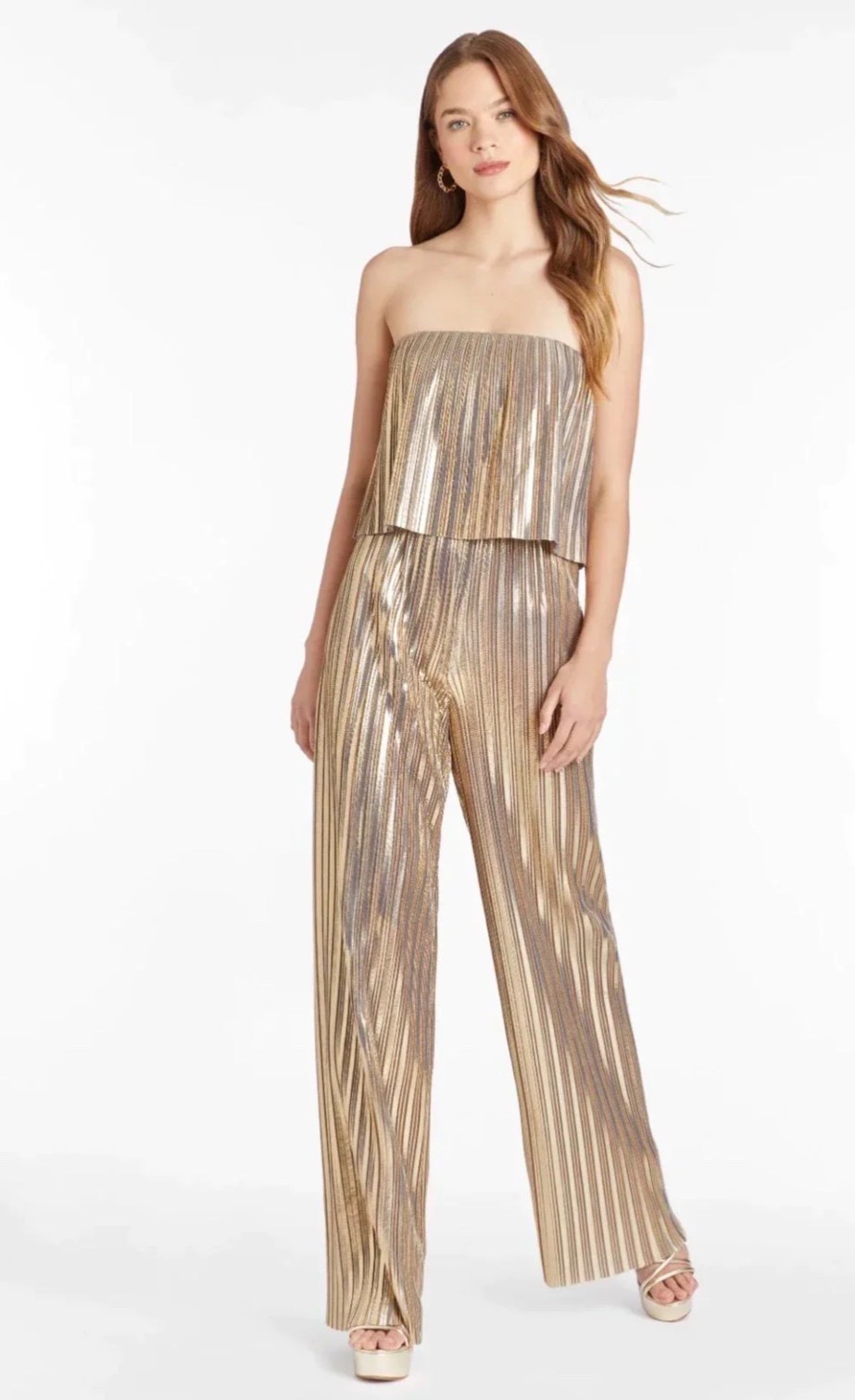 New! Amanda Uprichard Collina Jumpsuit Gold Metallic Strapless Sz Med $260
