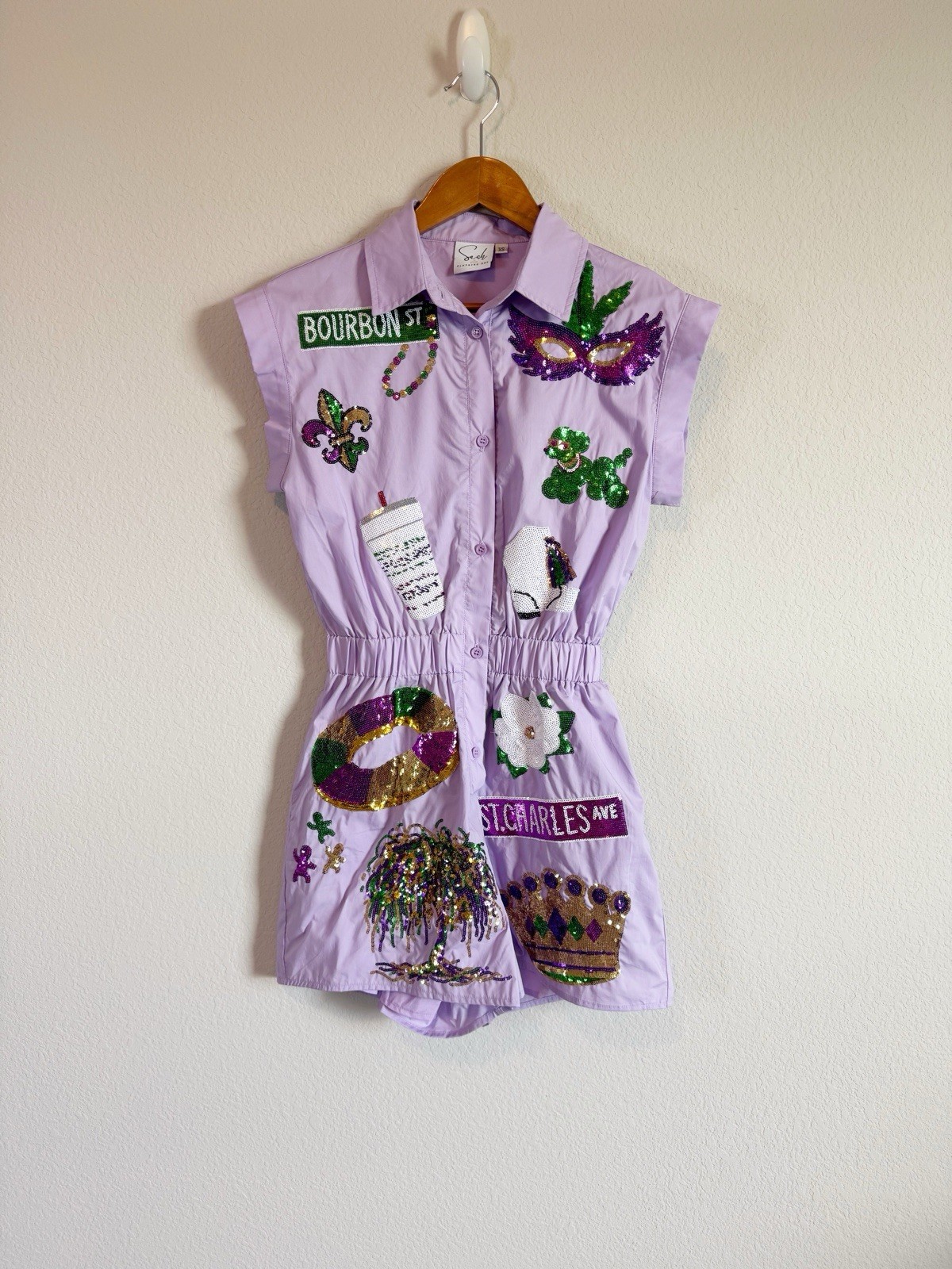 Sash Clothing Bar Mardi Gras New Orleans Purple Sequin Embelisshed Romper Sz XS