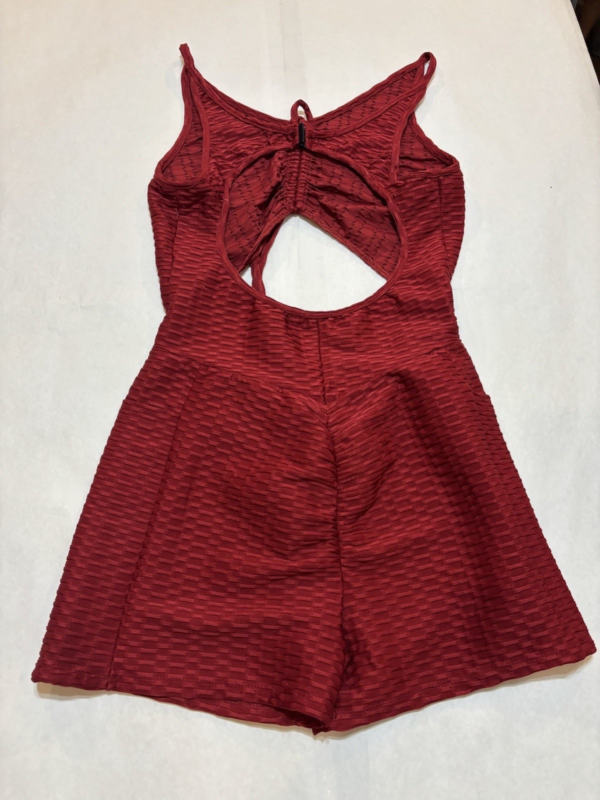 Red Sleeveless Romper Cut-Out Back Strappy Tie Closure One-Piece for Women