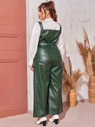 Green Genuine Lambskin Leather Women Jumpsuit Romper Stylish Comfy Party Wear
