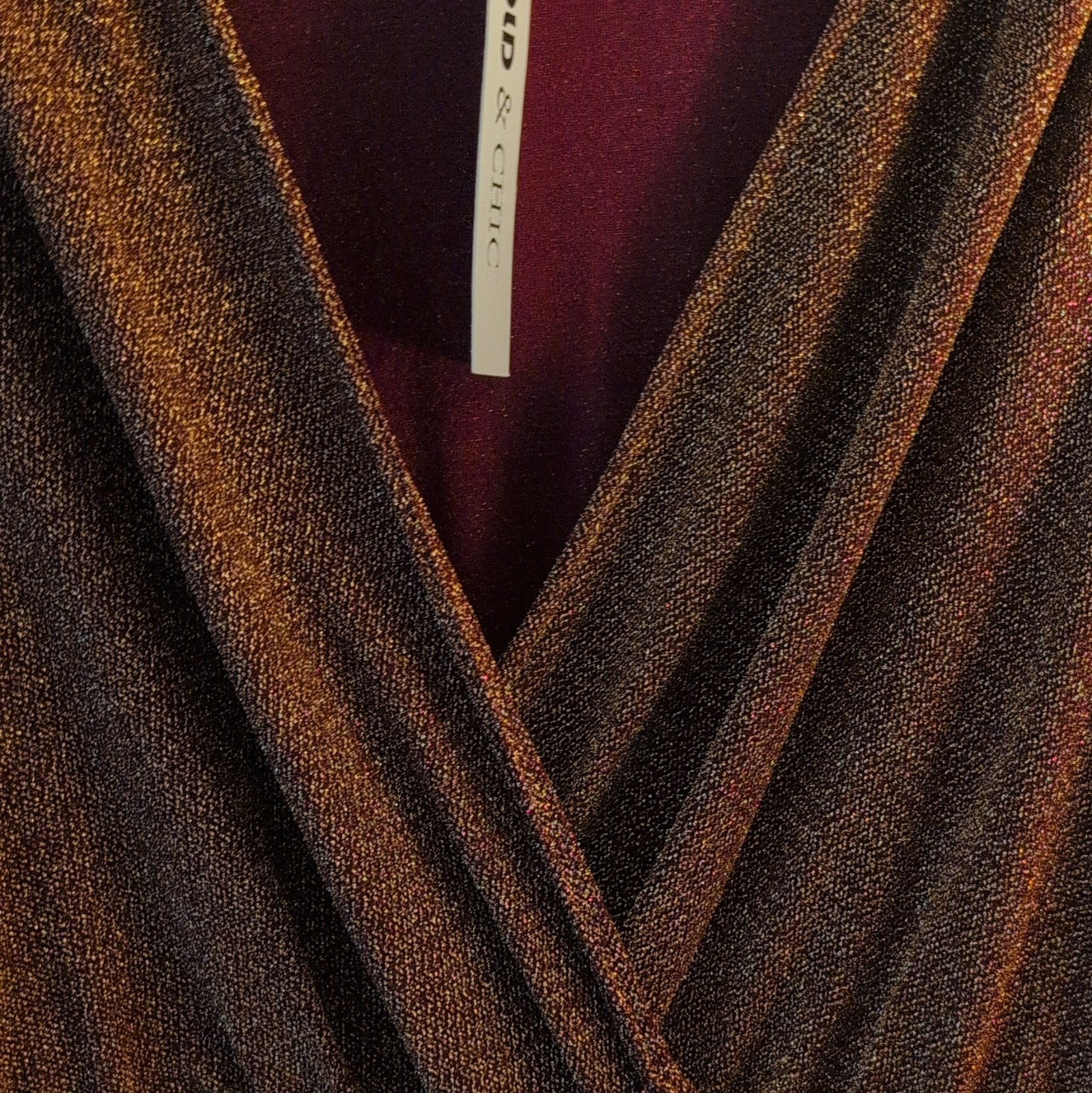 SOLID & CHIC Women’s XL Wrap Jumpsuit Brown Gold Metallic Long Sleeve Tie Knit