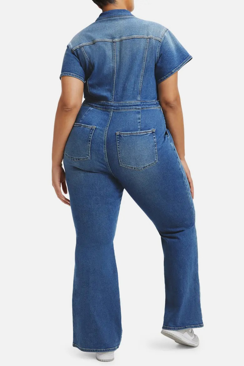 Good American Women’s Blue Fit for Success Bootcut Jean Jumpsuit Sz XS