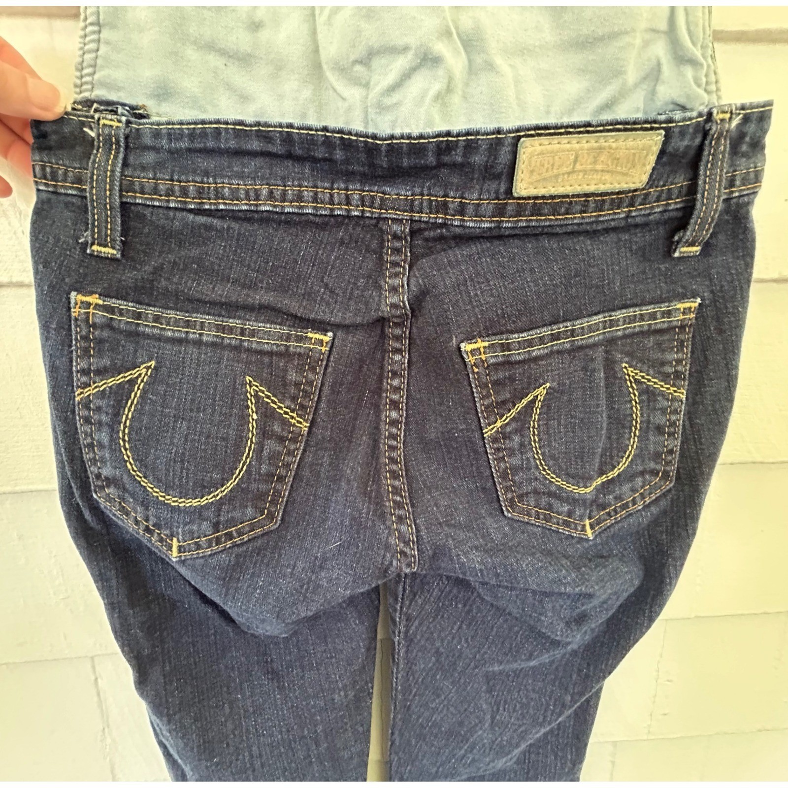 True Religion Bootcut/Flare Halter Dark Wash Denim Overalls Size 26 NWOT!