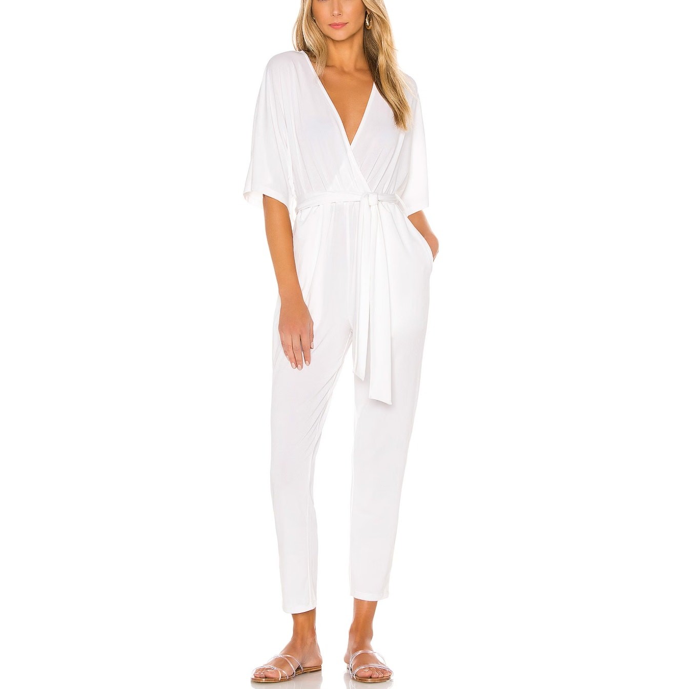 Lovers + Friends White Jumpsuit SMALL Wrap Gauze Vacation Beach Costal $178 NEW