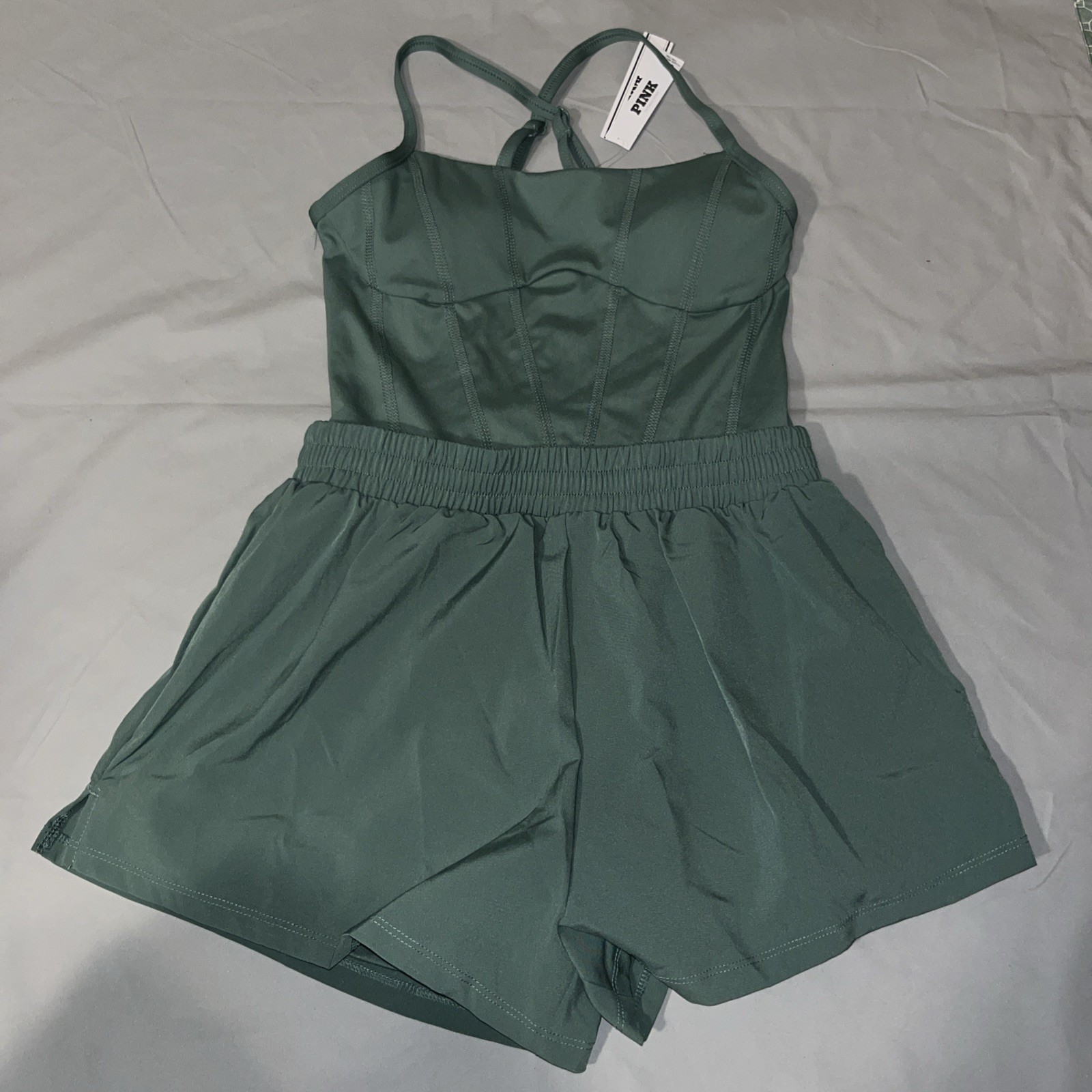 PINK Victoria’s Secret Romper Womens XS Green Ultimate Runsie Athletic