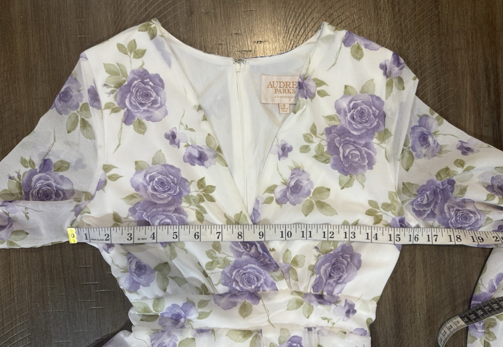 Audrey Parks Francesca’s White Purple Floral Puff Sleeve Romper Size Small EUC