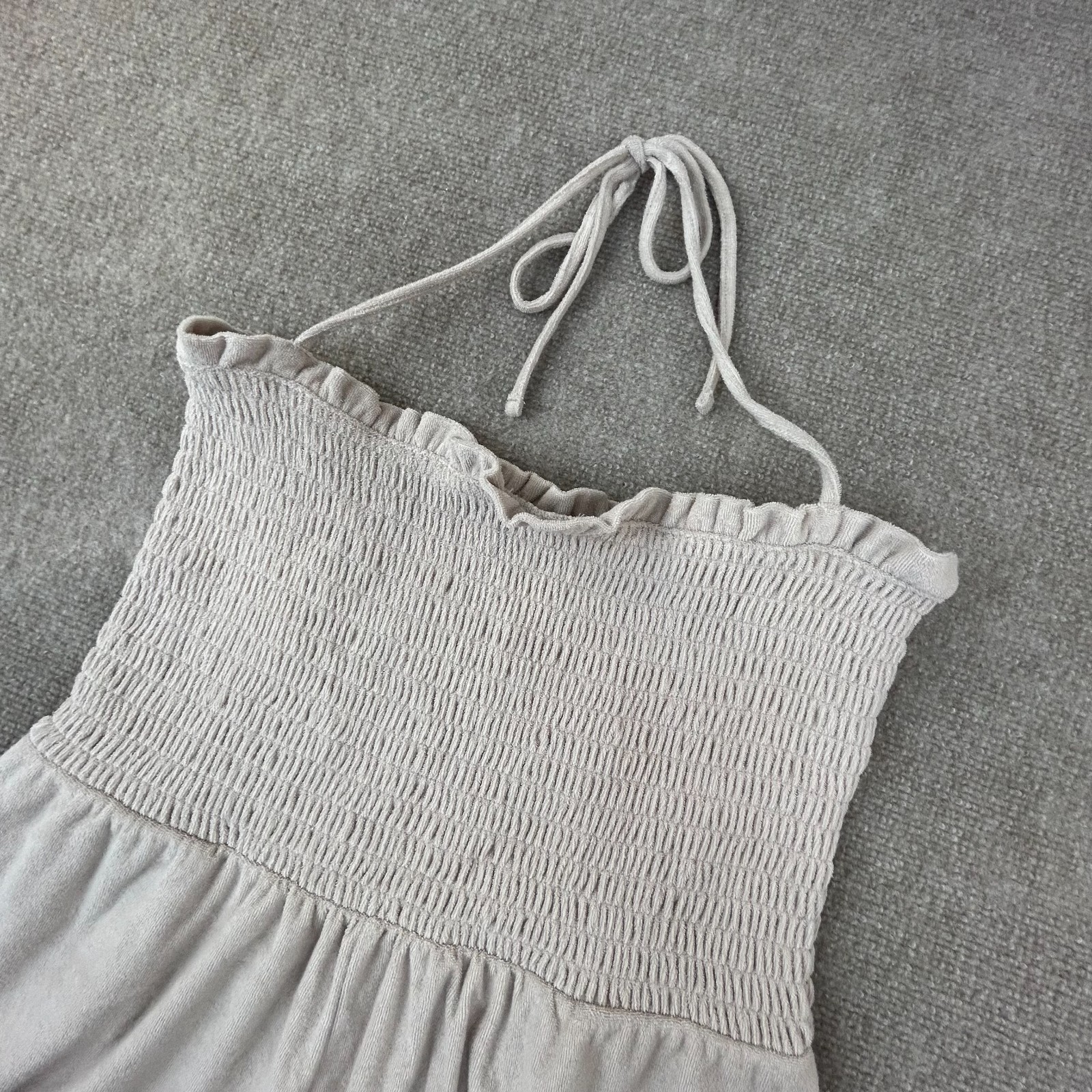 Bar III Tie Neck Terry Cloth Romper Womens XL Naturally Nude Smocked Halter Neck