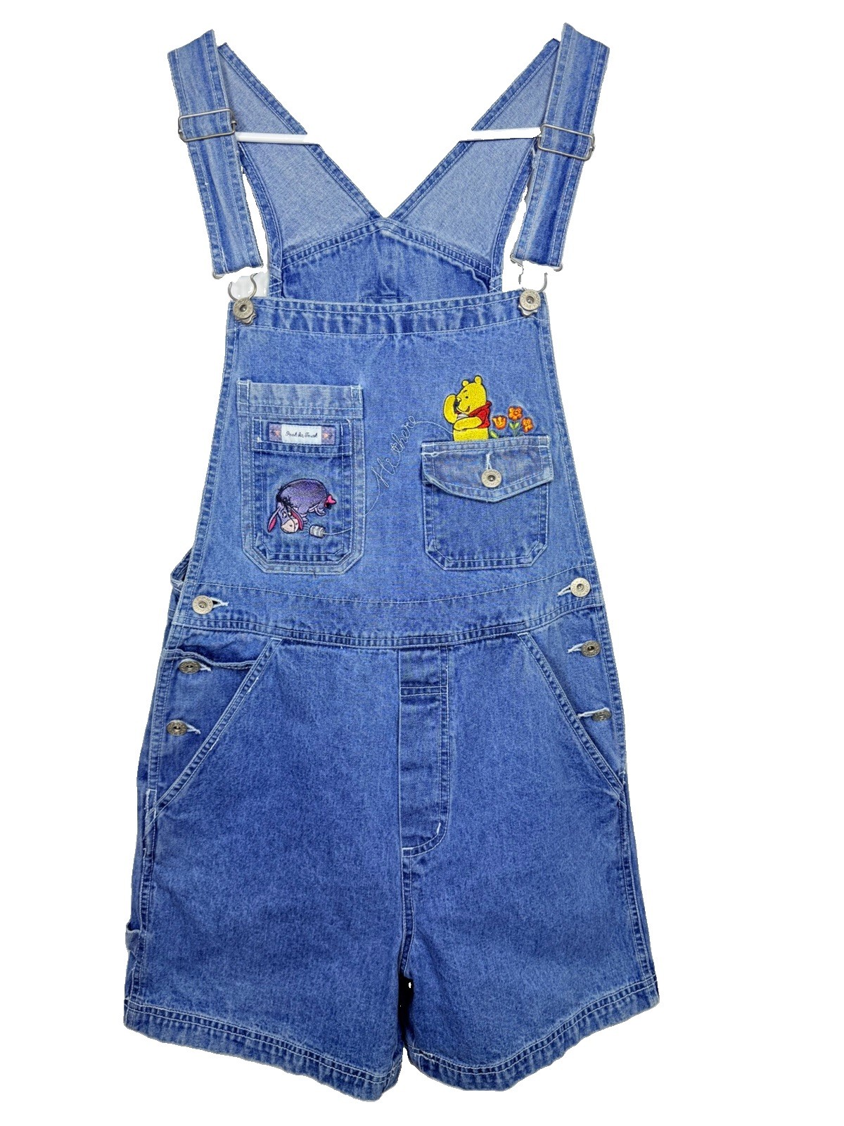 Vintage Pooh Winnie the Pooh Eeyore Denim Shortalls Womens S 90s Kidcore