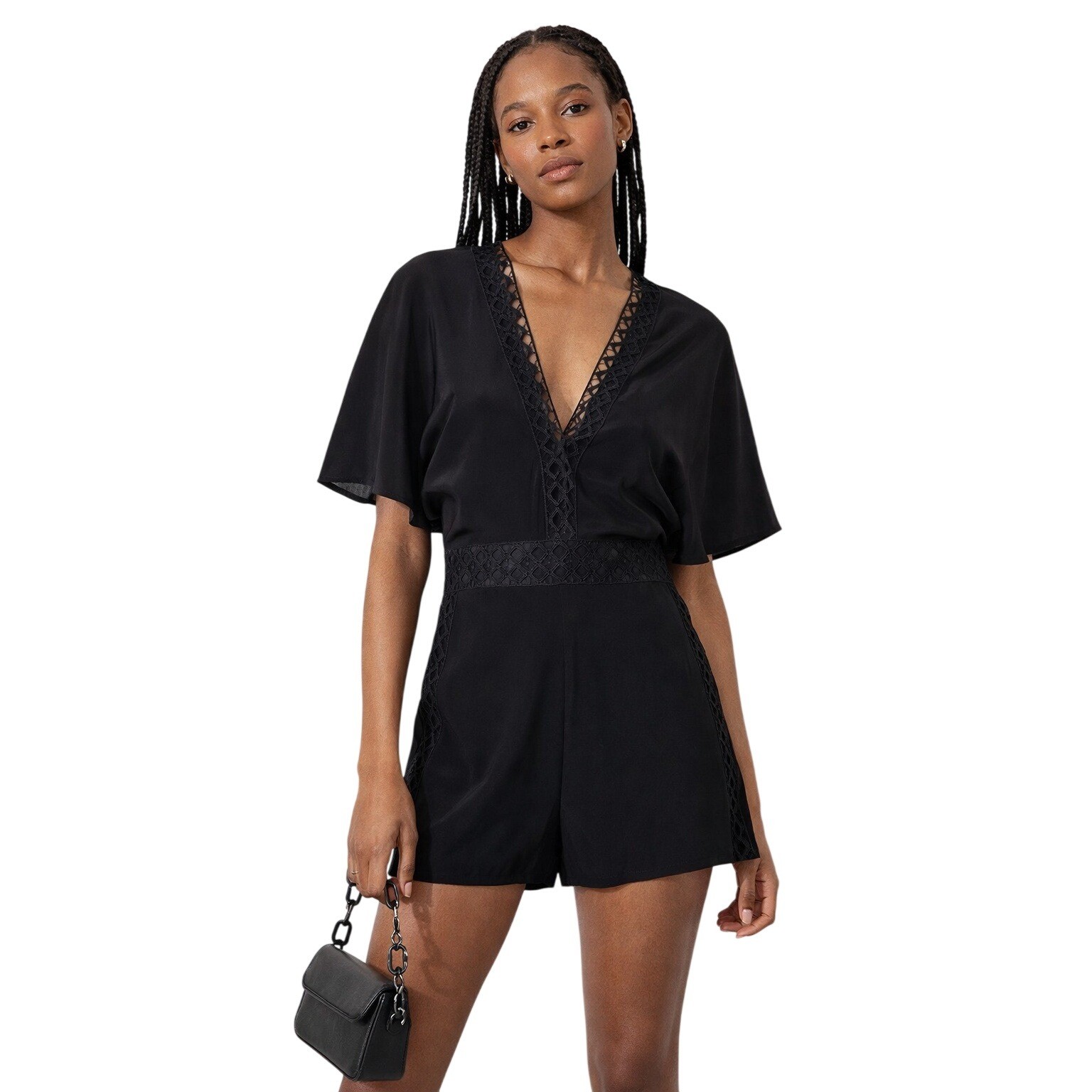 MAJE Idelle Silk Lace Trim Black Romper Parisian Chic Jumper black Size 36