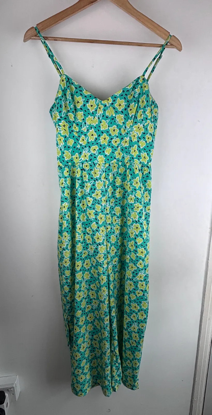 New Look Playsuit Jumpsuit UK Size 12 Green Floral Print Spaghetti Strap