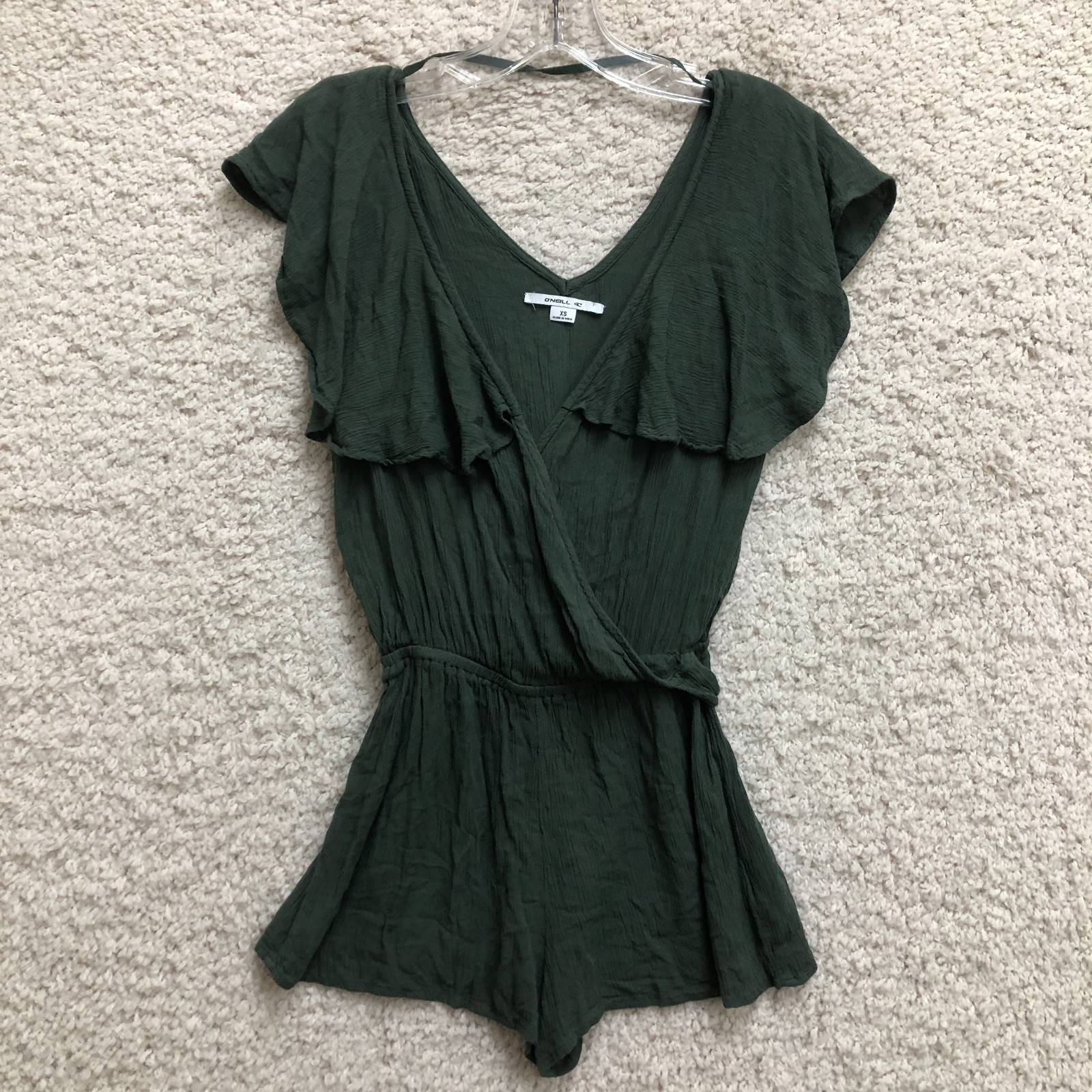 Oneill Romper Extra Small Adult Green Wrap Cover Up Waist Tie Short Sleeve Women