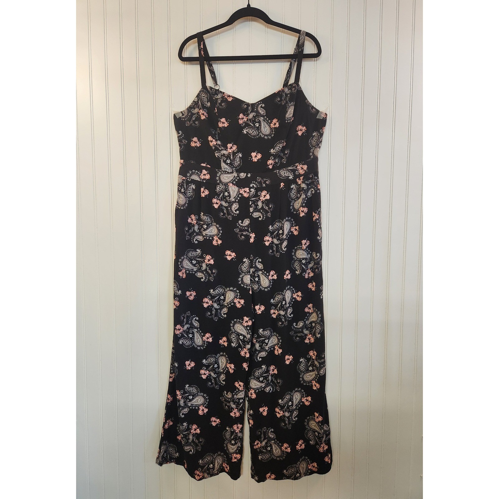 Torrid Womens Black Pink Floral Paisley Wide Leg Jumpsuit Size 2X Pockets Smock