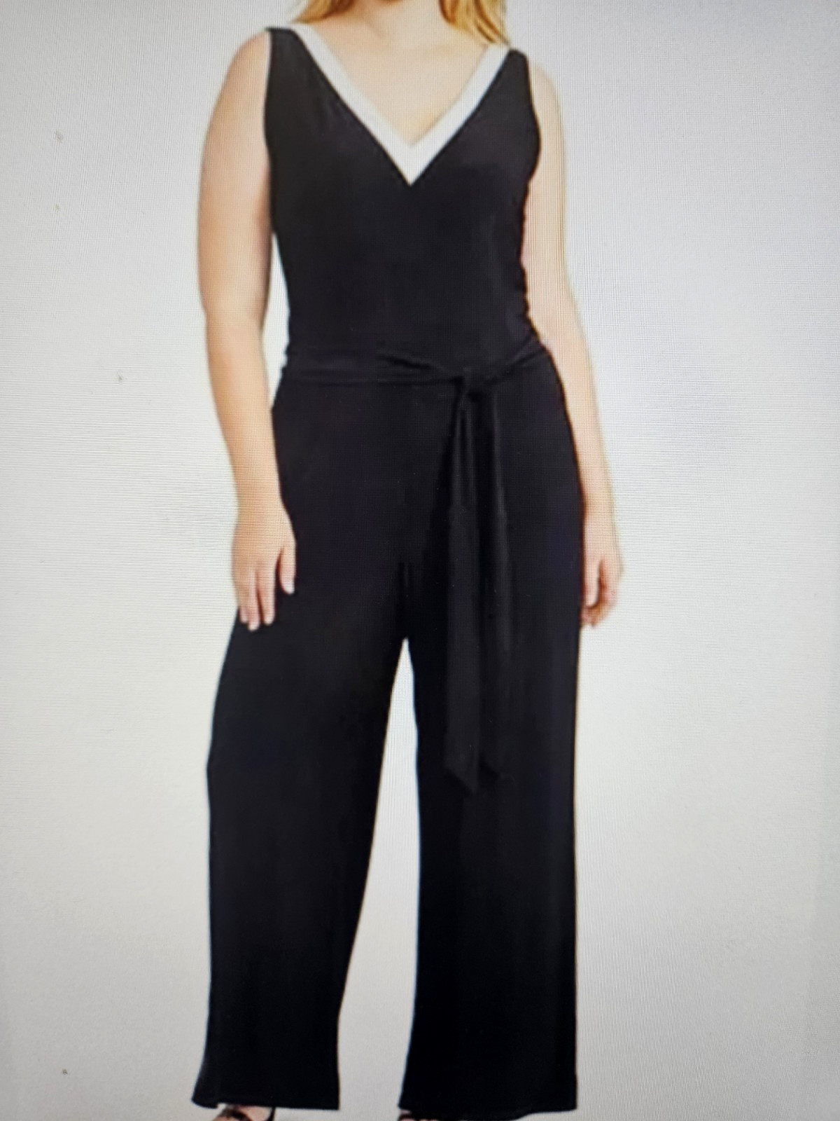 Ralph Lauren Sz M 8 10 12 Black Knit Jumpsuit Sleeveless Wide legs Slimming