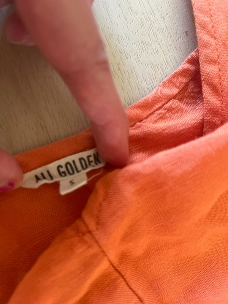 ALI GOLDEN Wide Leg V-Neck Jumpsuit w. Pockets, Adjustable Straps Orange Size S