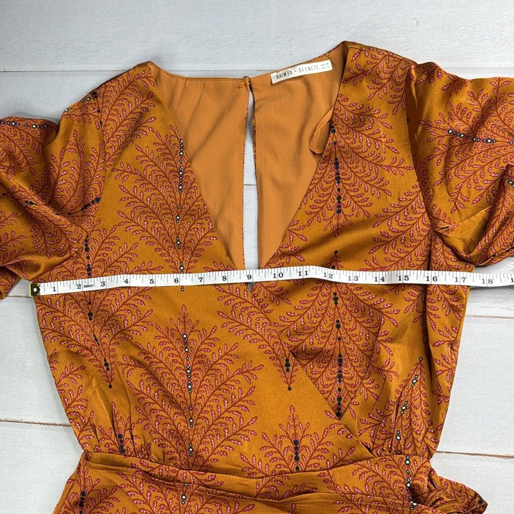 Saints + Secrets V-Neckline Wrap Romper Leaf Print Mustard Size Small