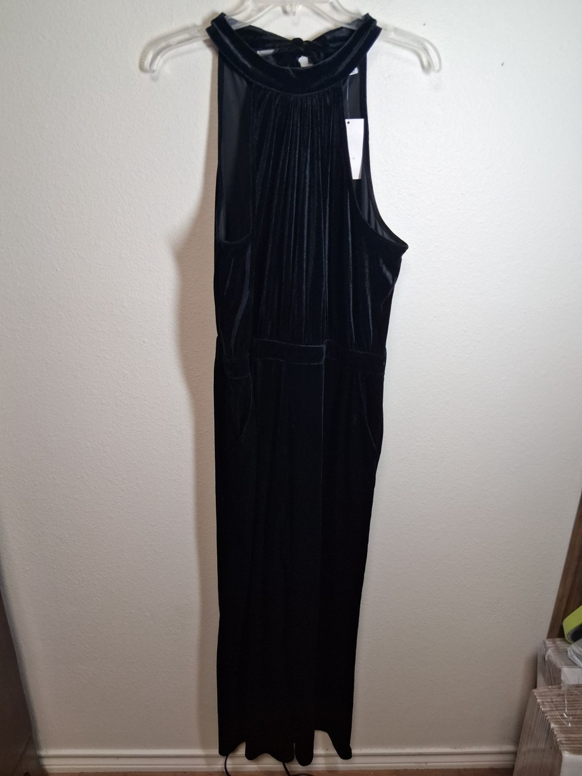 NWT A New Day Jumpsuit Velvet Retro Formal Business Casual Party Black Sz Large
