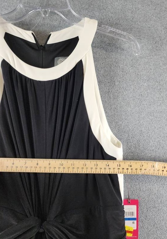 Vince Camuto Halter Twist Front Wide Leg Jumpsuit Women’s XL Black/Ivory Zip