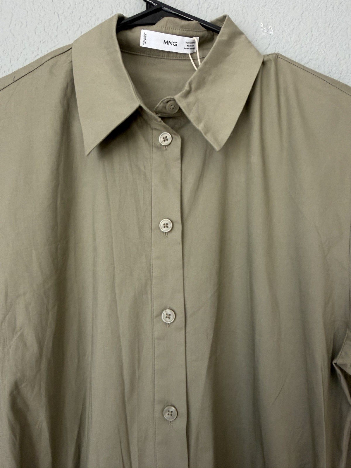 Mango Womens US S Khaki Utility Jumpsuit Belted Wide Leg Sustainable Cotton NWT