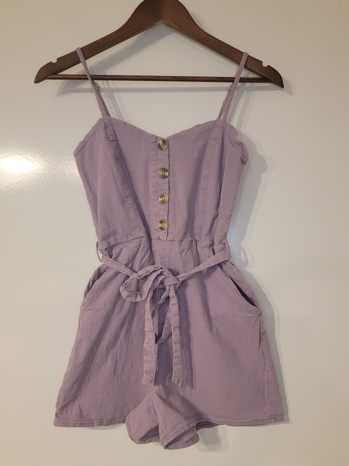 Chocolate USA Romper Juniors Medium Purple Adjustable Straps Pockets Waist Tie