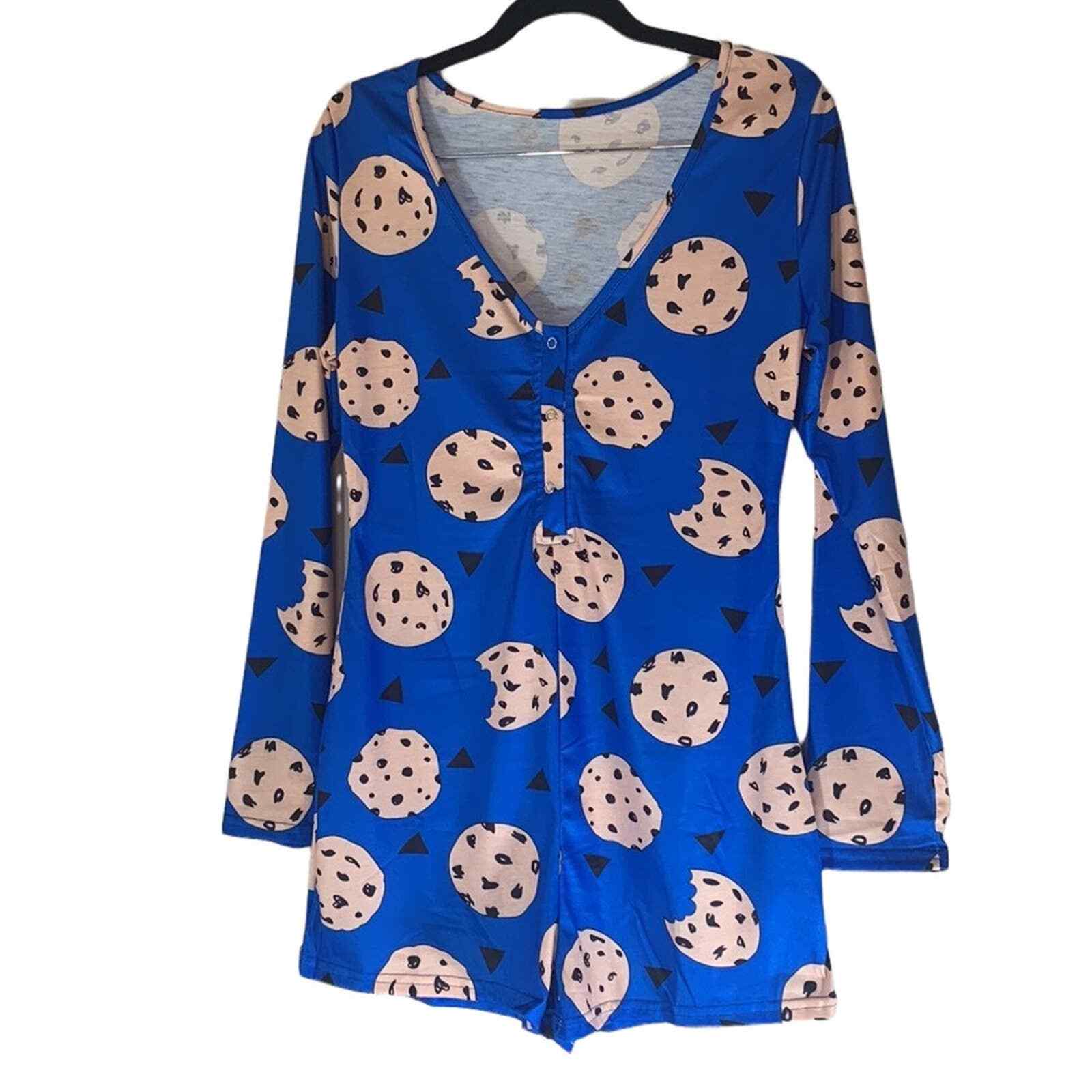 Women’s Deep V Neck, Chocolate Chip Cookie Novelty , Long Sleeve Bodycon Romper