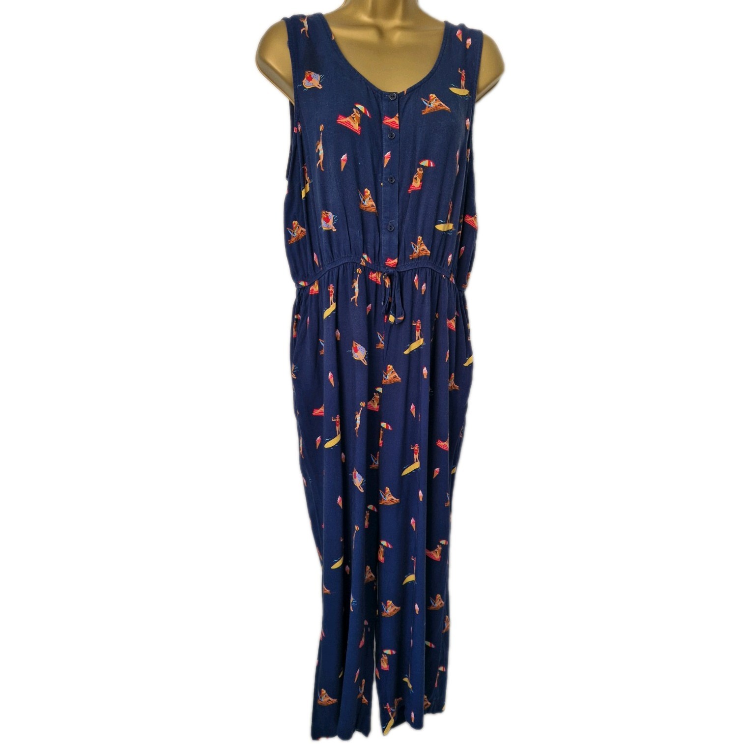 Women’s Beach Scene Blue Jumpsuit All In One Size 16R