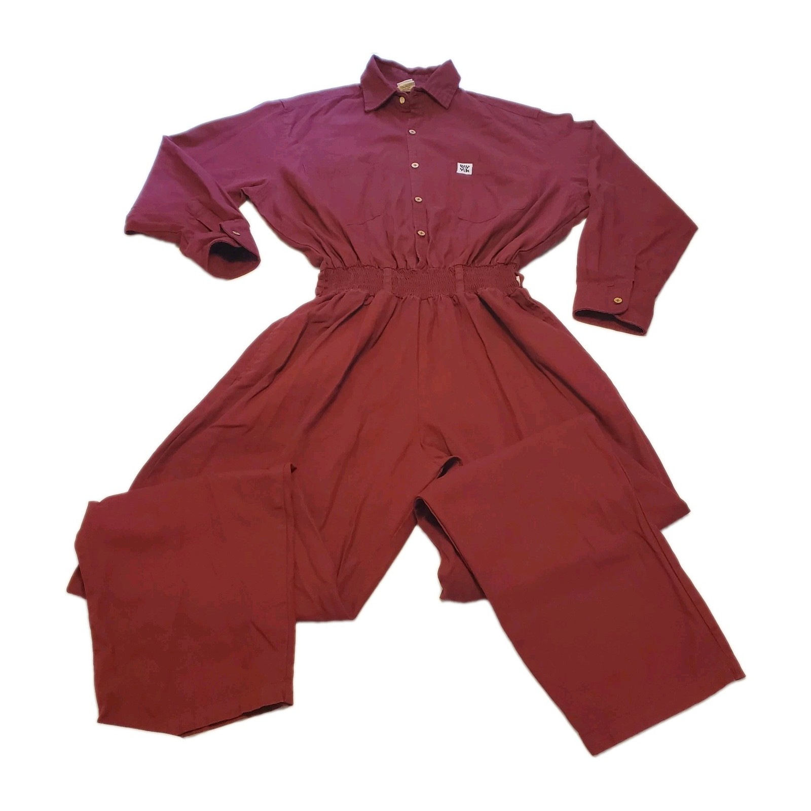 Lucy & Yak Maroon Button Front Boilersuit Jumpsuit Coverall Womens Sz Large