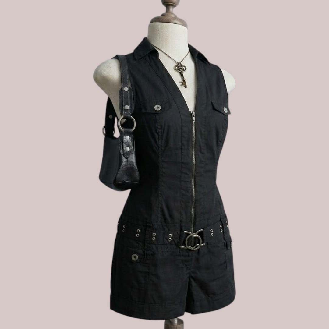 Black Romper Sleeveless Zip Front MEDIUM Alt Punk Goth Concert Festival