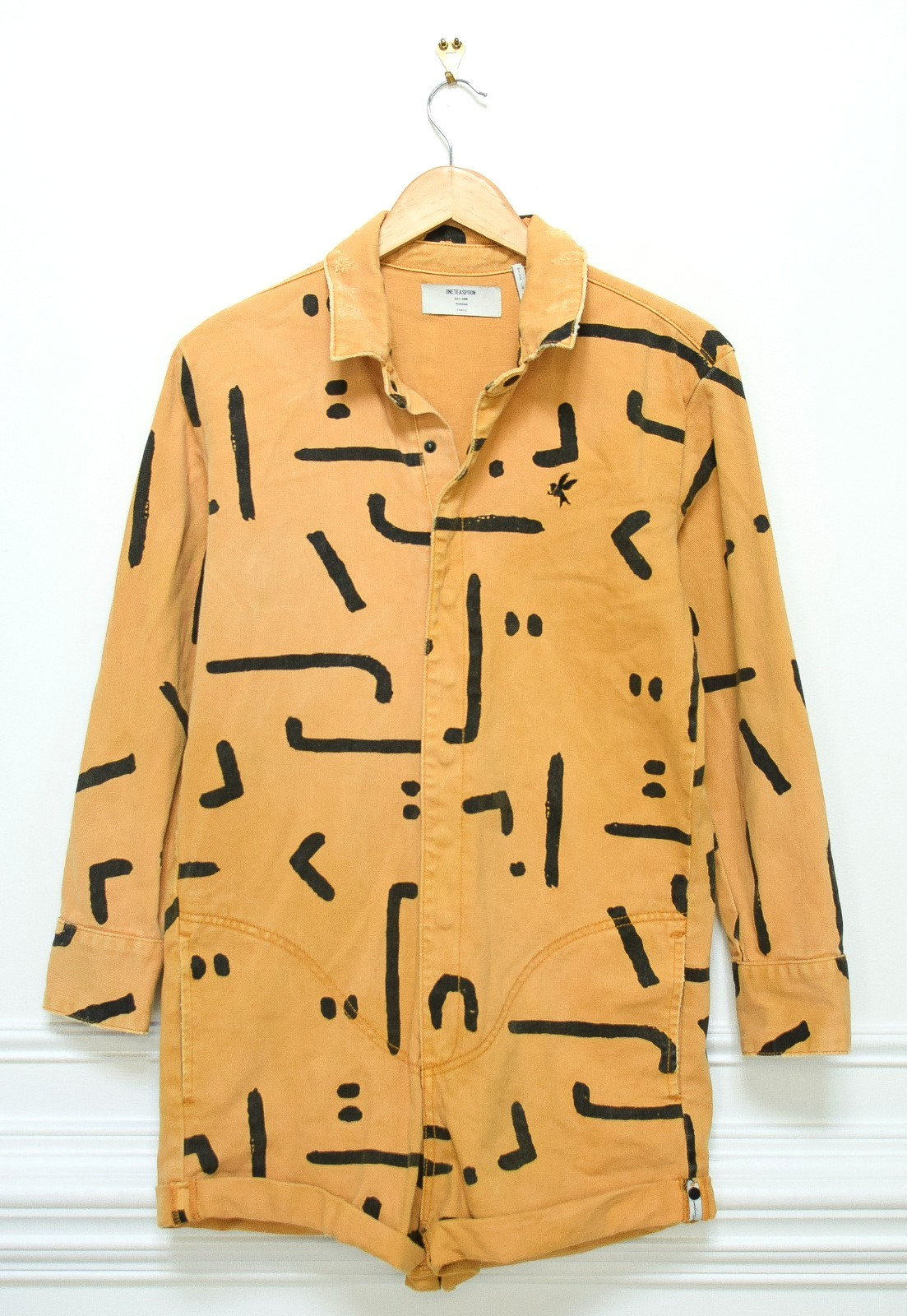 One Teaspoon Warrior Bandit Romper Playsuit Yellow Abstract Denim Size XS Boho