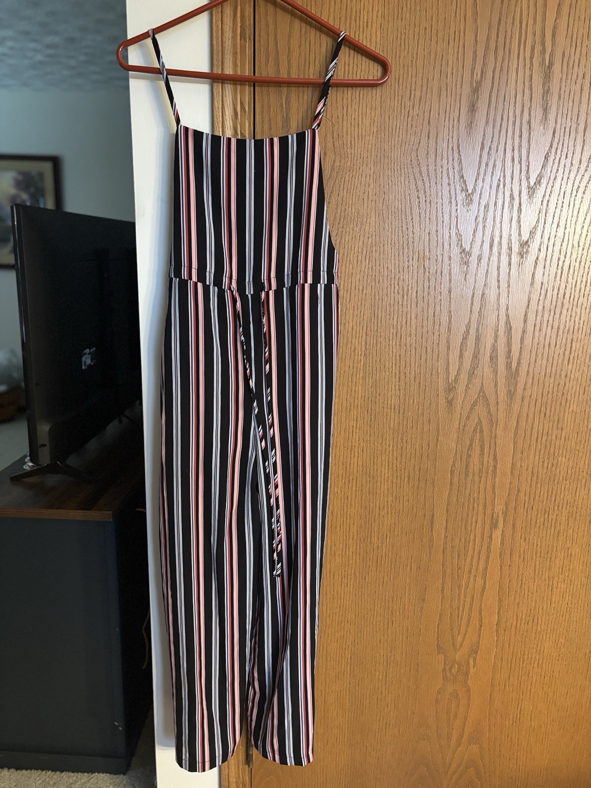 NWT Forever 21 Jumpsuit Women S Striped Drawstring Sleeveless /Spaghetti Straps