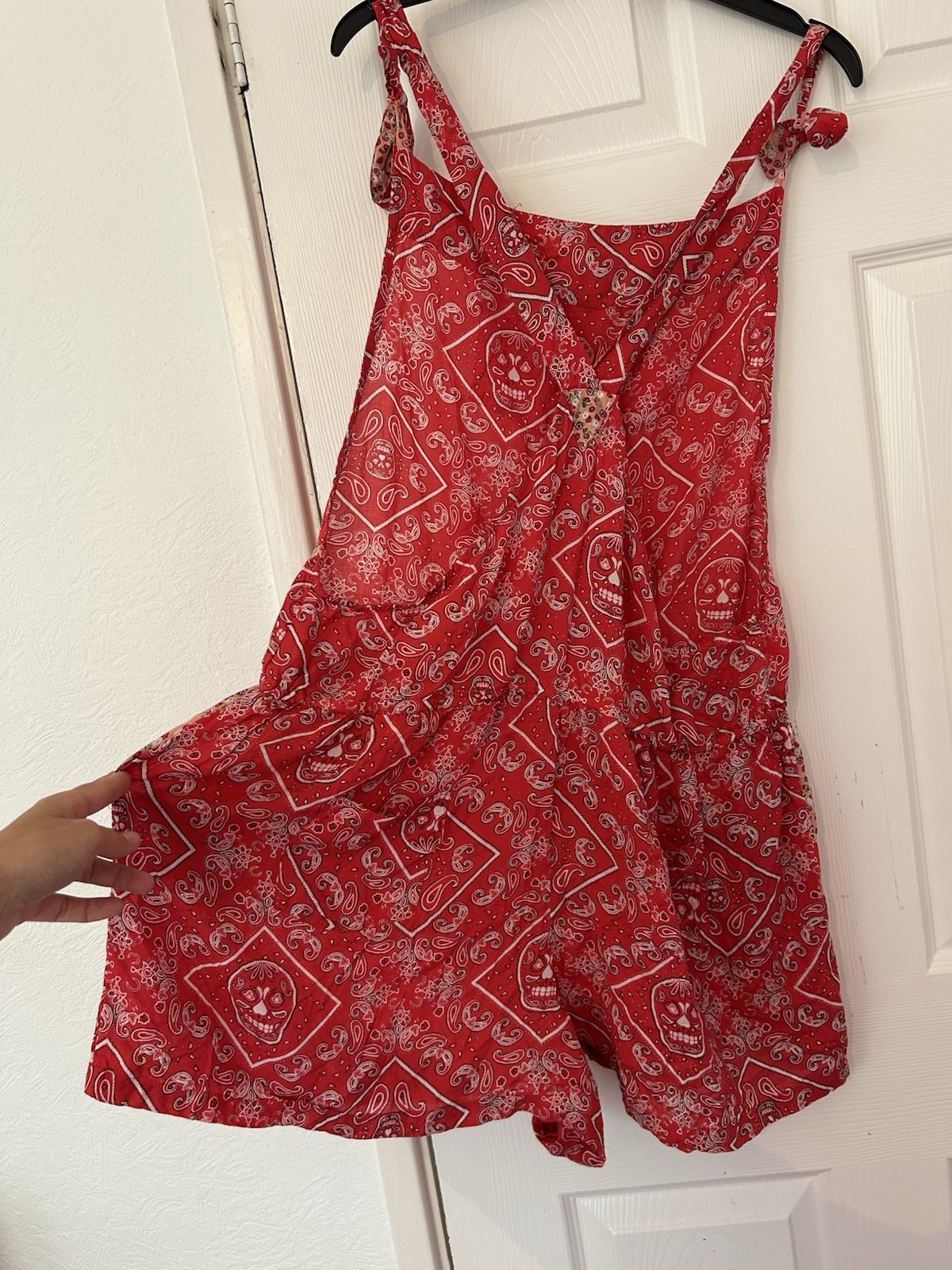 Romper Playsuit Oversized bandana skulls print adjustable tie straps 5 pockets L