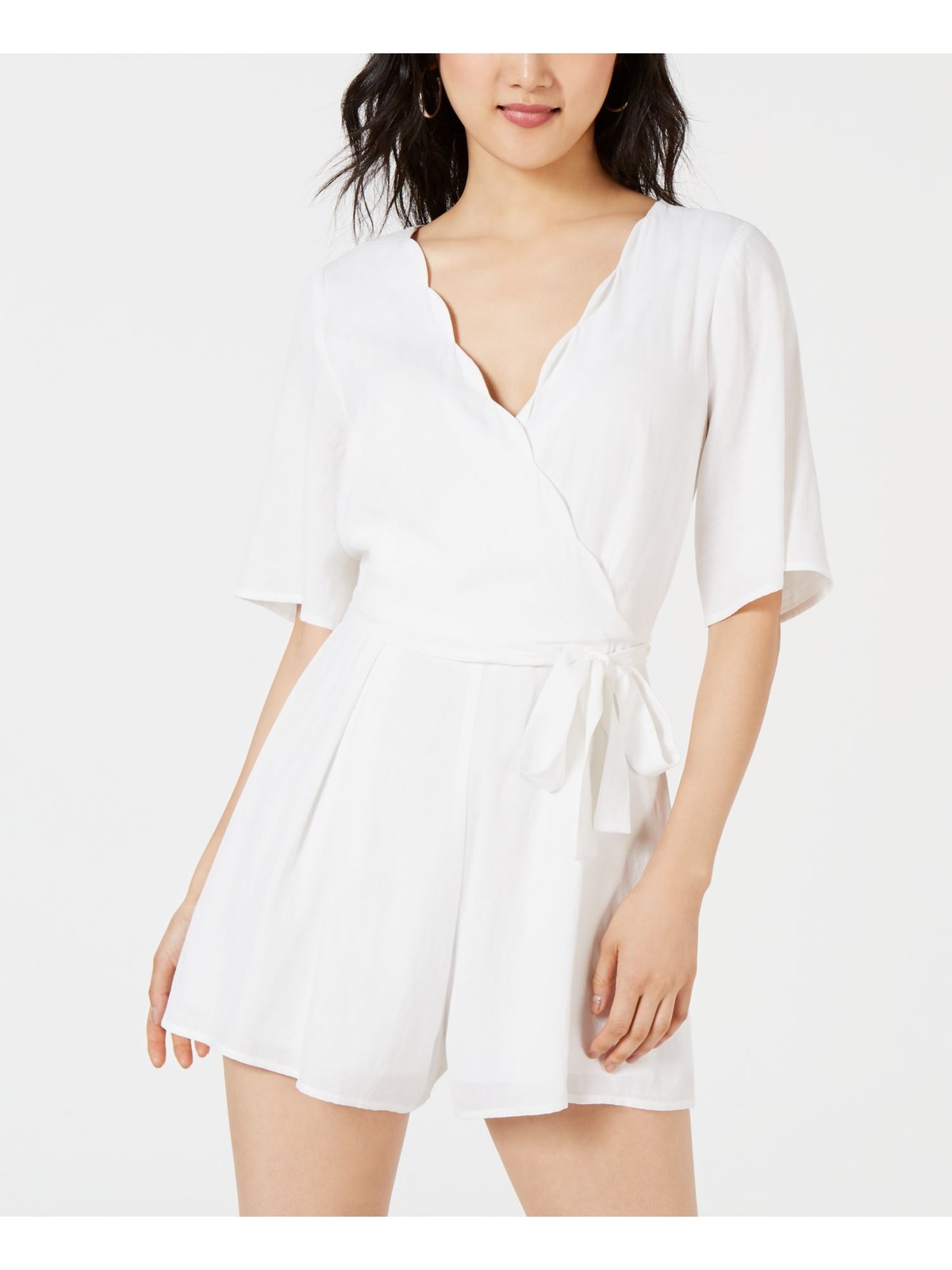 TRIXXI Womens Wide Leg Romper White Tie Elbow Sleeve Keyhole-back Juniors L