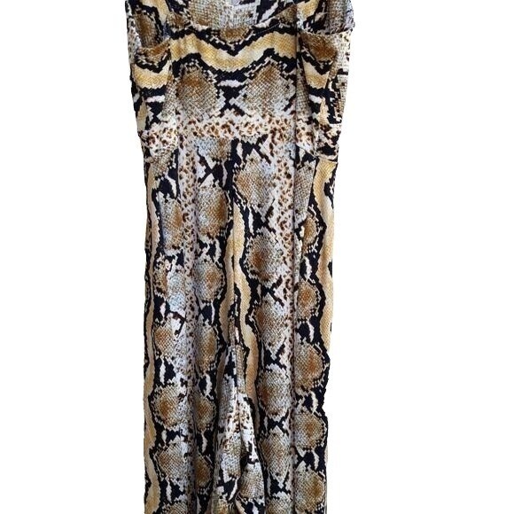 Polly & Esther Edgy Mob Wife Wide Flare Leg Snake Print Jumper Sz XS Punk Tan