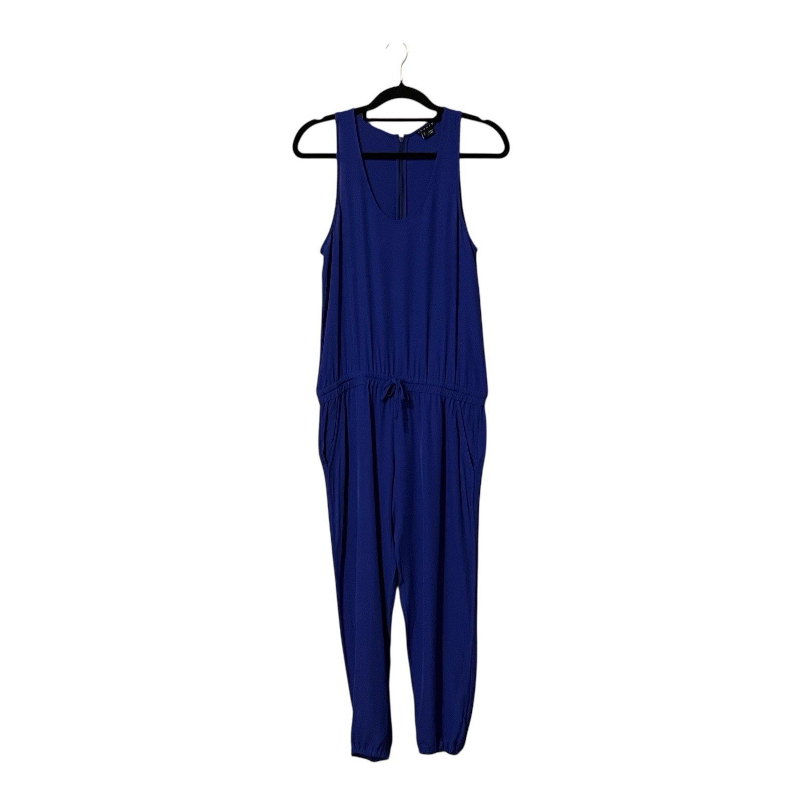 THEORY Jumpsuit Size Small Royal Blue 100% Silk Sleeveless Drawstring Joggers