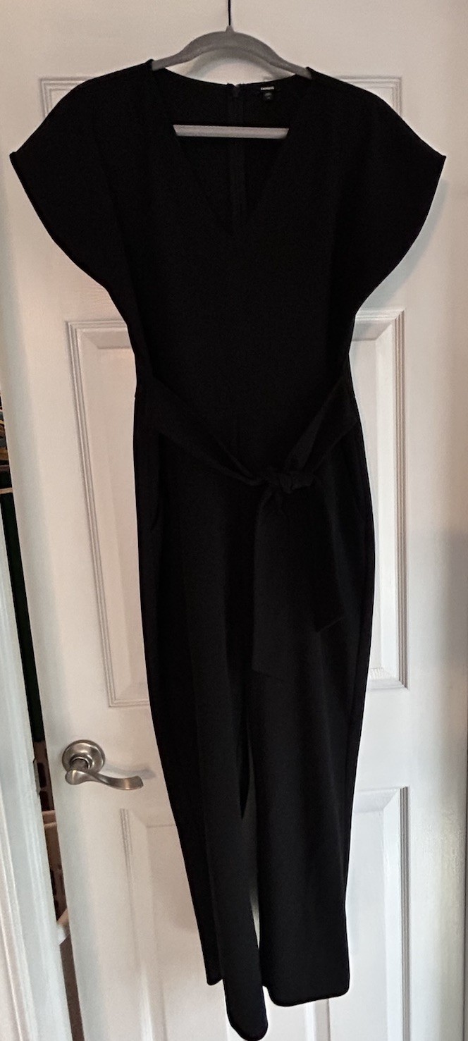Women’s Express Black Medium Jumpsuit With Pockets Tie Waist Zipper Back