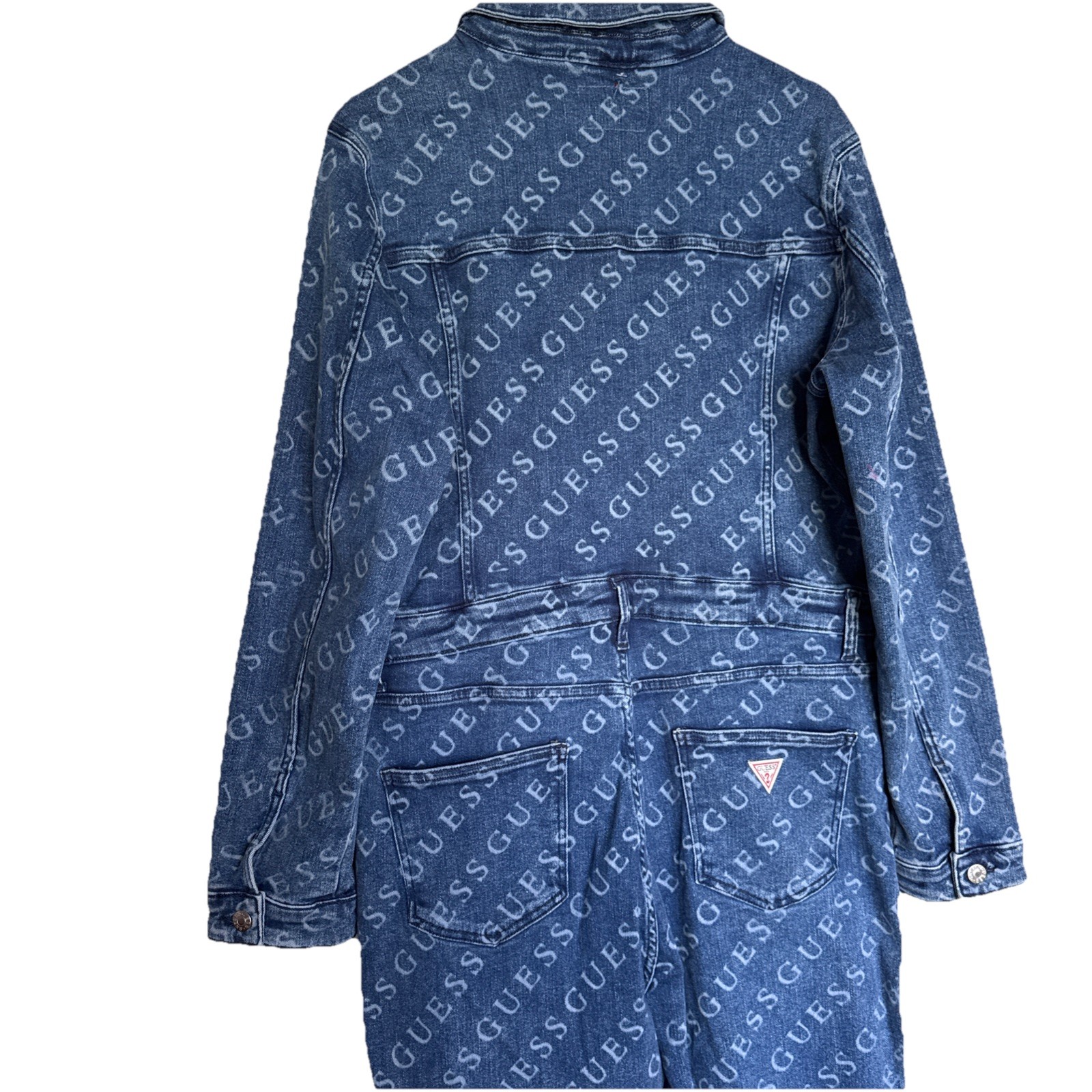 Guess Women Lorina Logo Denim Jumpsuit Medium Wash Blue Size XL NWT