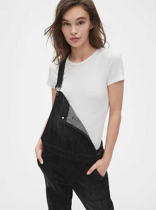 NEW WOMEN’S XS LT XLT GAP RELAXED DENIM OVERALLS IN BLACK / Tall sizes
