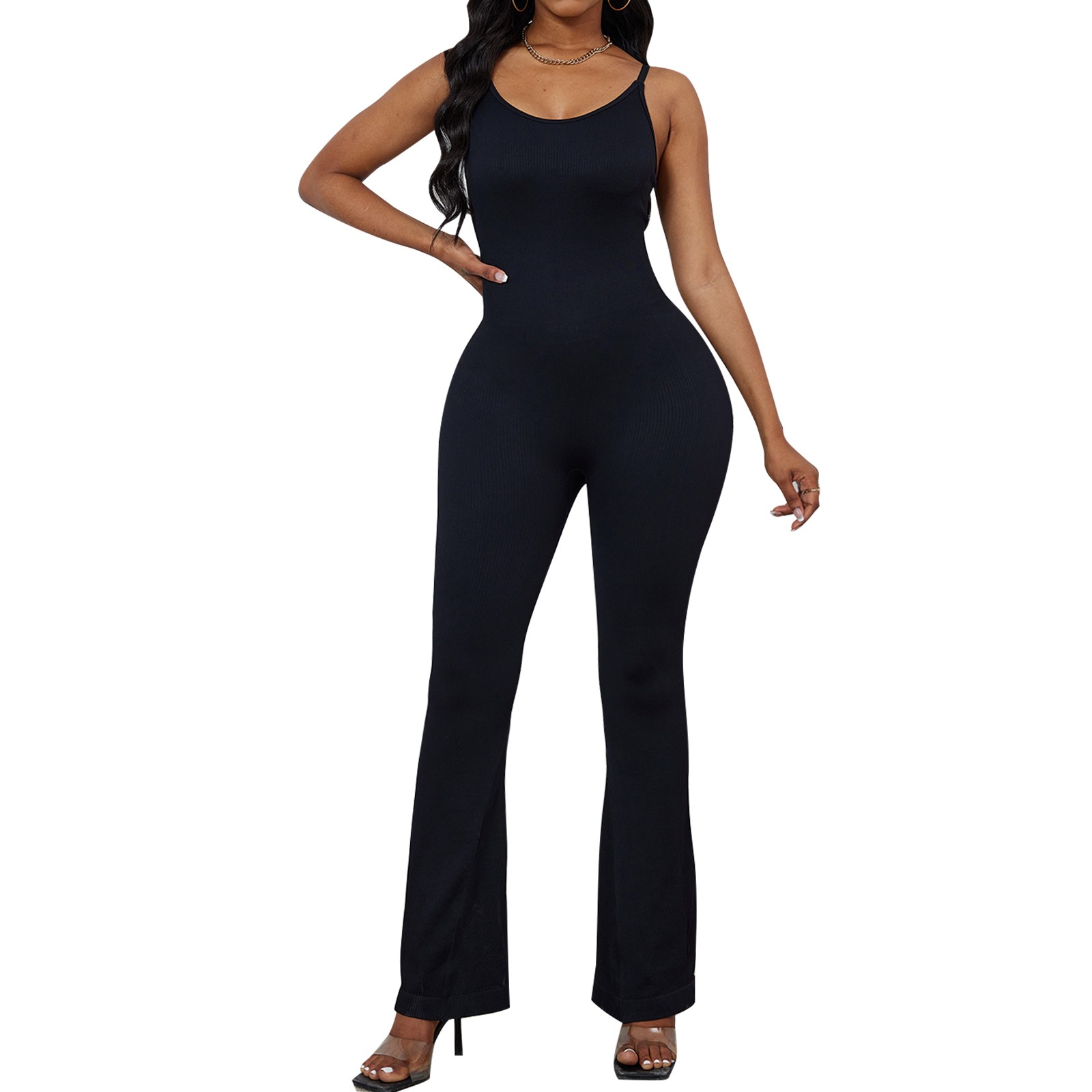Women Workout Seamless Jumpsuit Yoga Bodycon One Piece Tank Top Leggings Romper