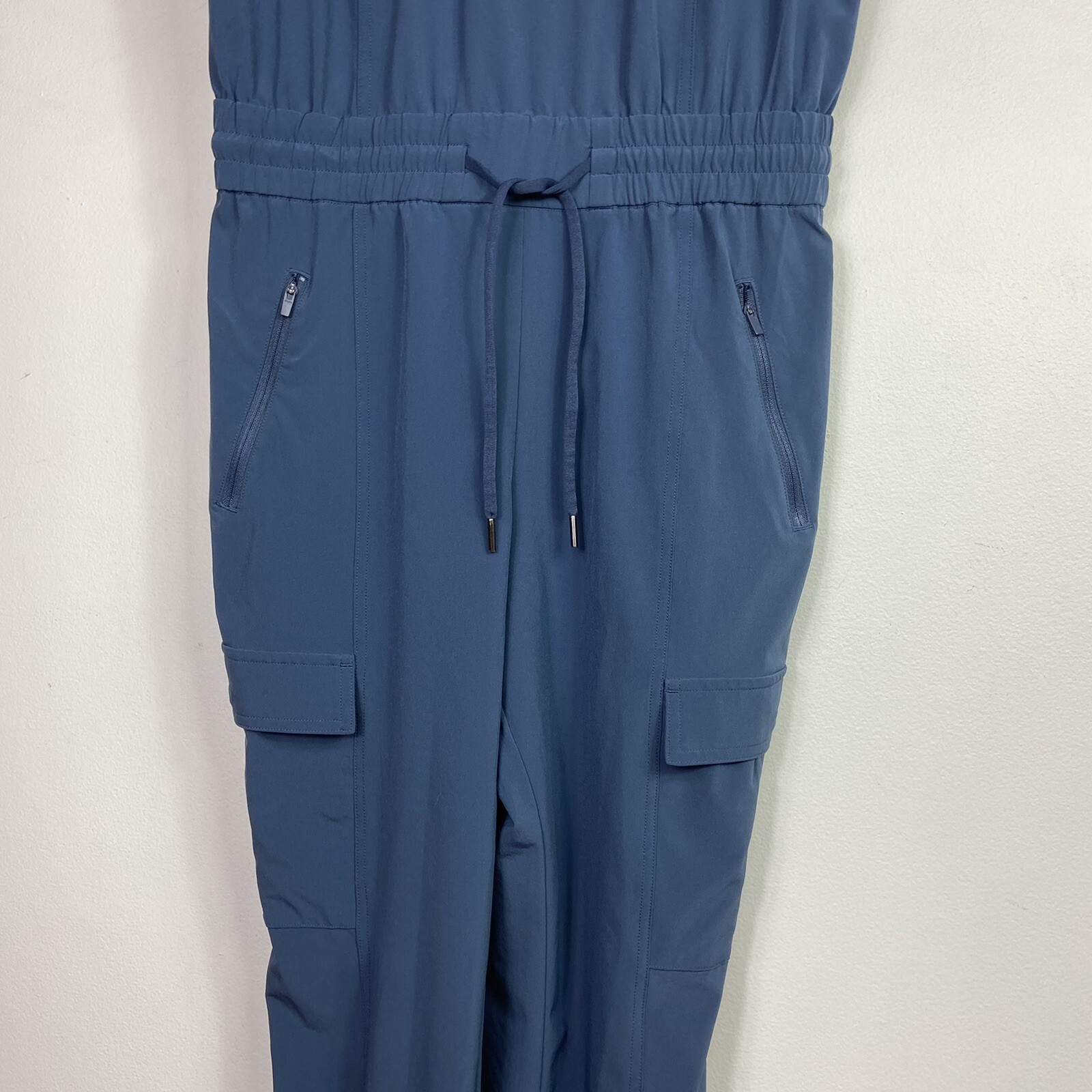 Athleta Unbound Jumpsuit Iron Blue Sz S Lightweight Jogger Zip Pockets